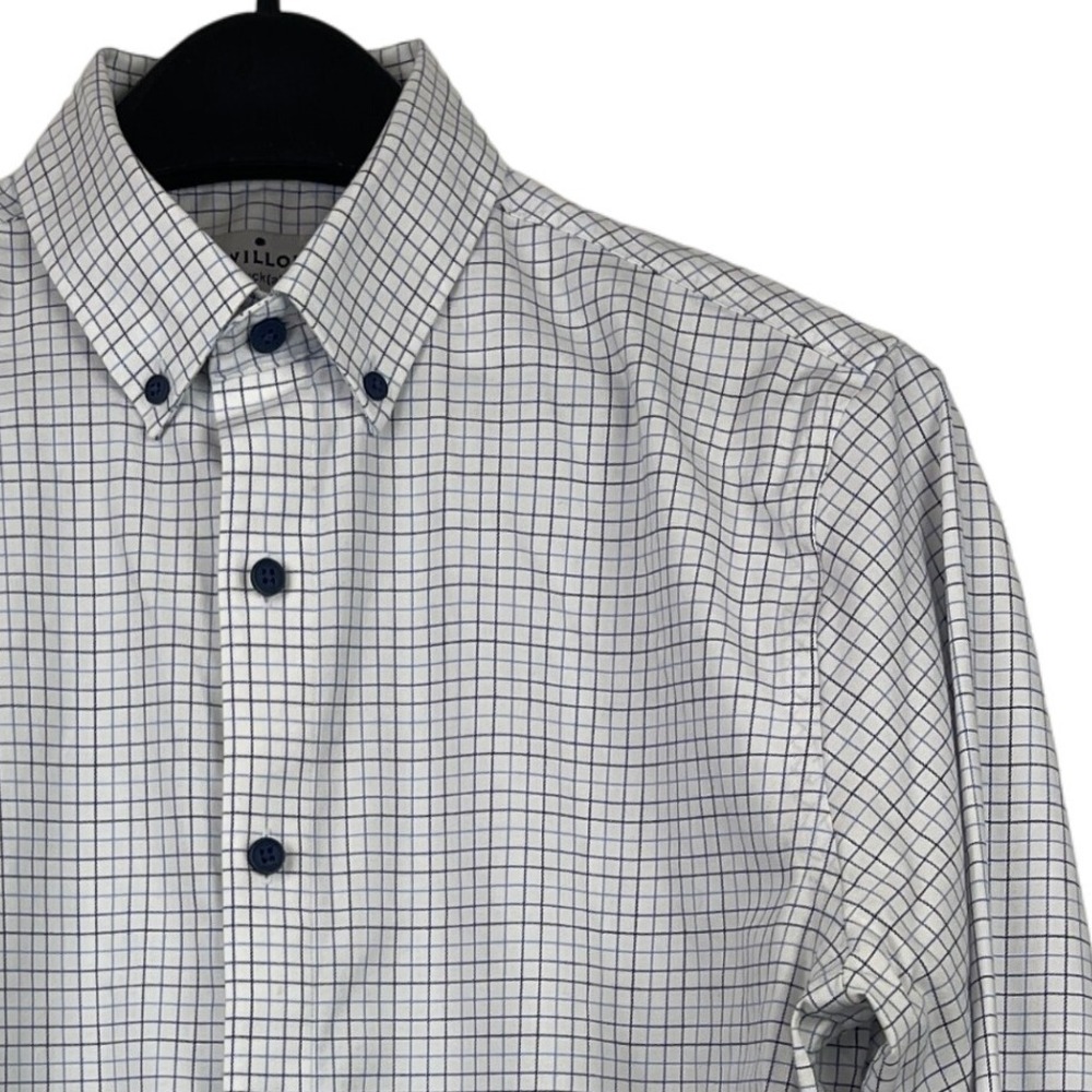 TWILLORY Untuckable Mens S/M Tailored Fit Stretch Button‎ Down Shirt Blue Check